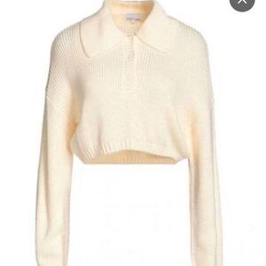 Danielle Bernstein WeWoreWhat Cream Boho Collared Knit Womens Sweater Size Large